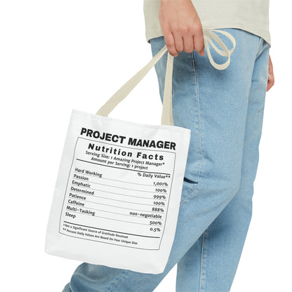 Tote Bag - All-Over-Print - Project Manager Nutritional Label