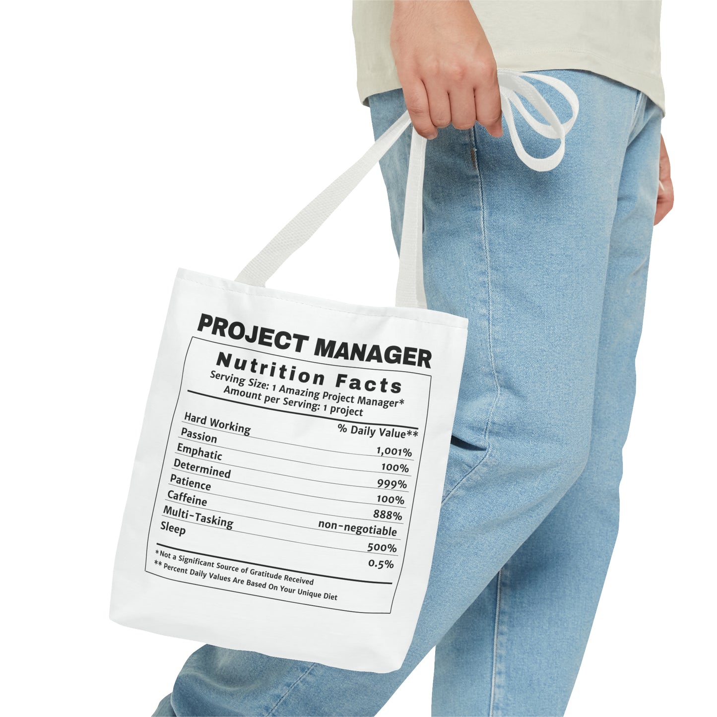 Tote Bag - All-Over-Print - Project Manager Nutritional Label