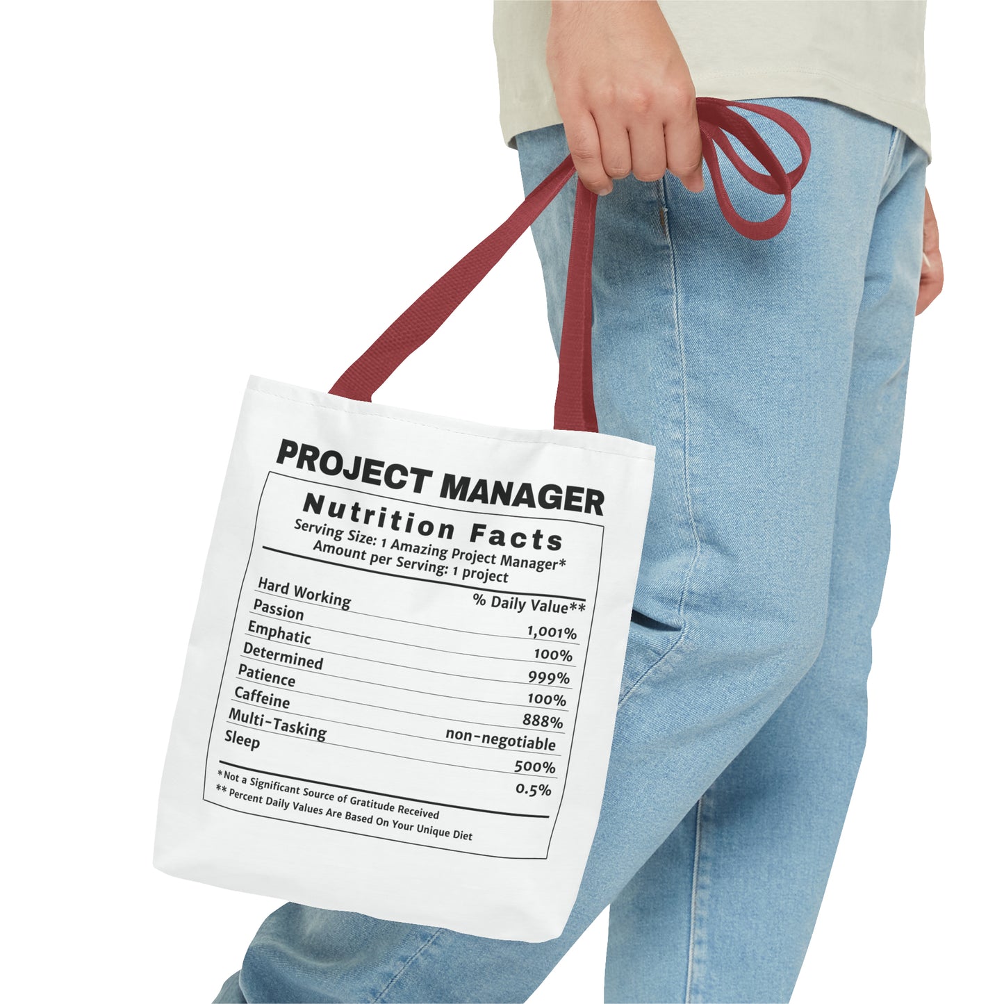 Tote Bag - All-Over-Print - Project Manager Nutritional Label