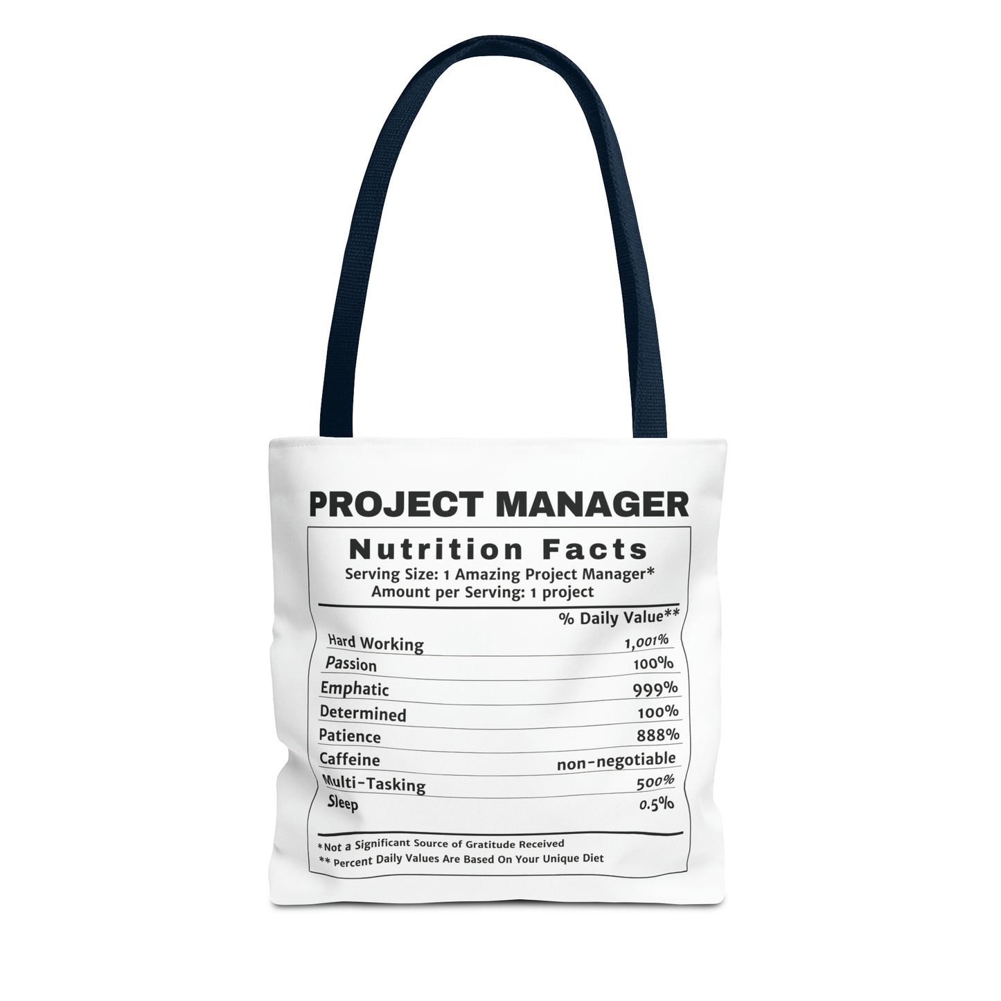 Tote Bag - All-Over-Print - Project Manager Nutritional Label