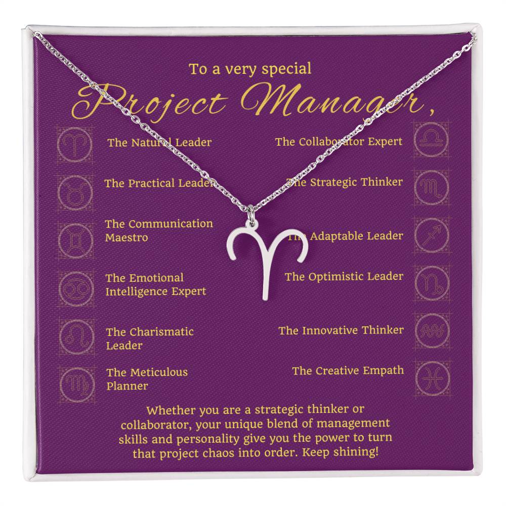 Project Manager Zodiac Necklace - Unique Minimalist Gift, 18K Gold, Stainless Steel,  Horoscope Jewelry