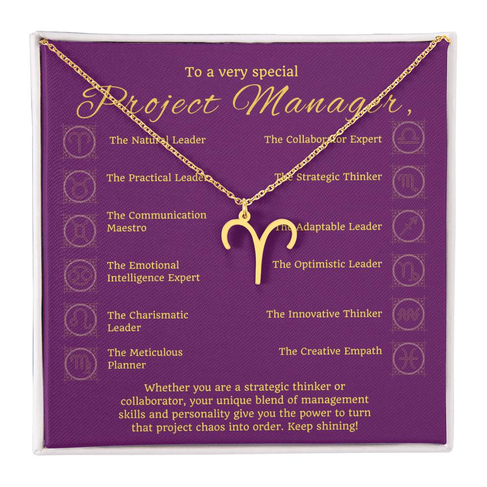 Project Manager Zodiac Necklace - Unique Minimalist Gift, 18K Gold, Stainless Steel,  Horoscope Jewelry