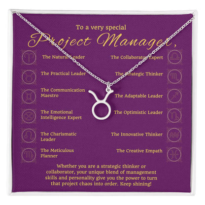 Project Manager Zodiac Necklace - Unique Minimalist Gift, 18K Gold, Stainless Steel,  Horoscope Jewelry