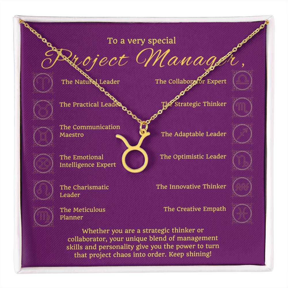 Project Manager Zodiac Necklace - Unique Minimalist Gift, 18K Gold, Stainless Steel,  Horoscope Jewelry