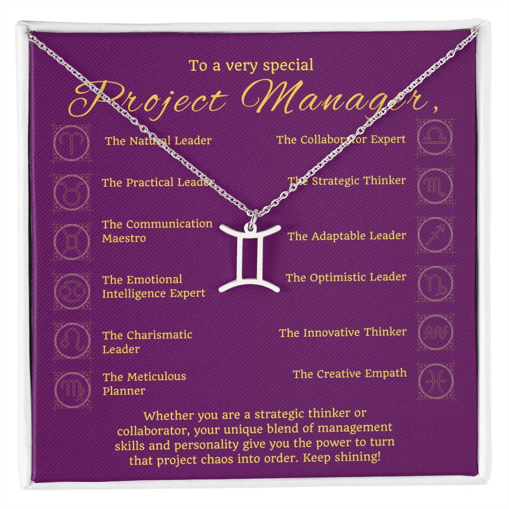 Project Manager Zodiac Necklace - Unique Minimalist Gift, 18K Gold, Stainless Steel,  Horoscope Jewelry