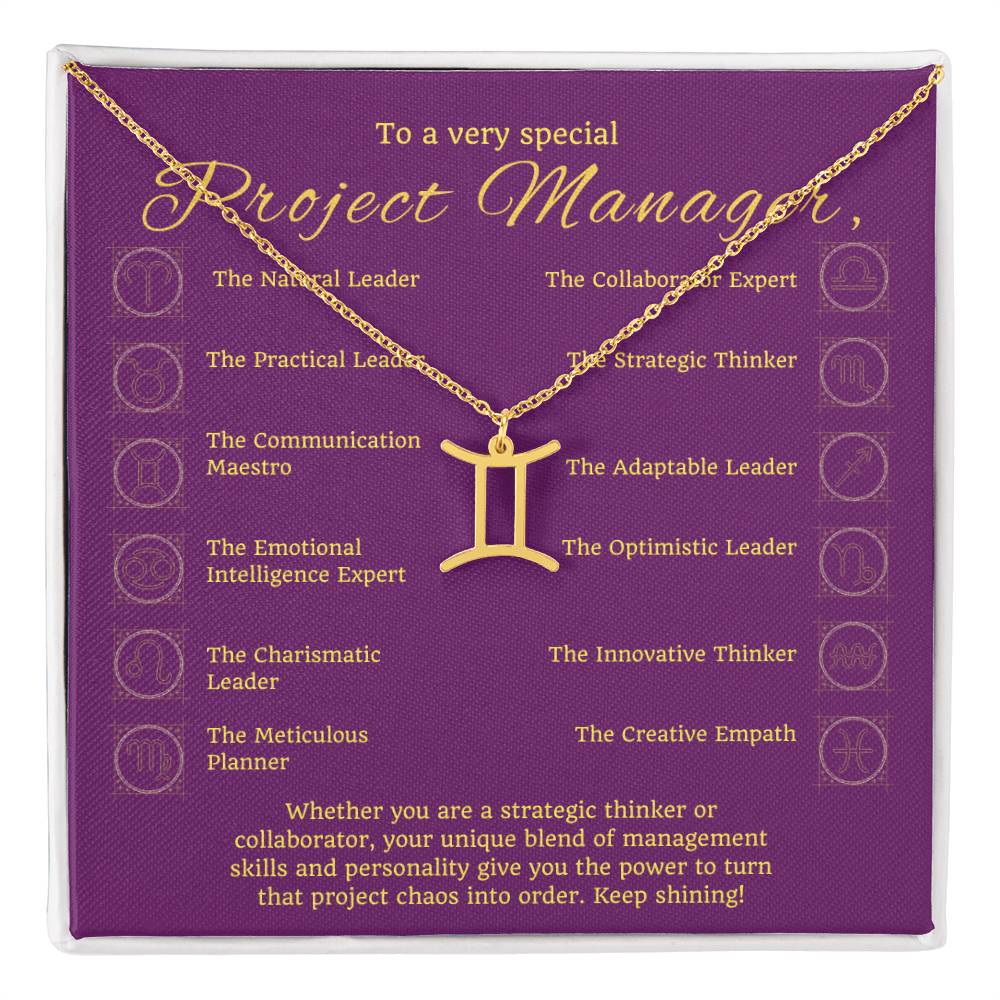 Project Manager Zodiac Necklace - Unique Minimalist Gift, 18K Gold, Stainless Steel,  Horoscope Jewelry