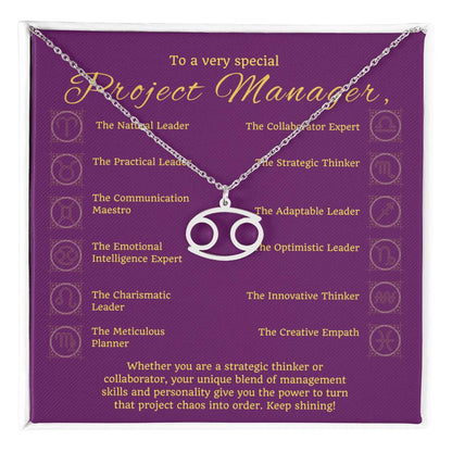 Project Manager Zodiac Necklace - Unique Minimalist Gift, 18K Gold, Stainless Steel,  Horoscope Jewelry