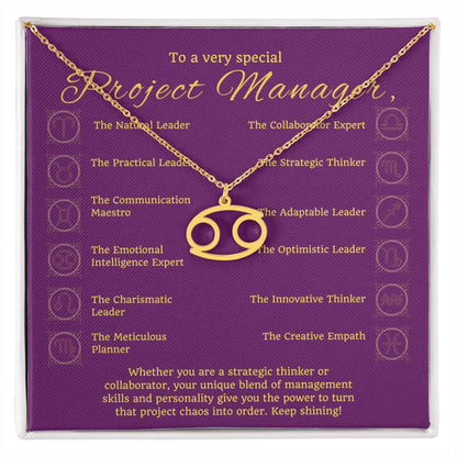 Project Manager Zodiac Necklace - Unique Minimalist Gift, 18K Gold, Stainless Steel,  Horoscope Jewelry