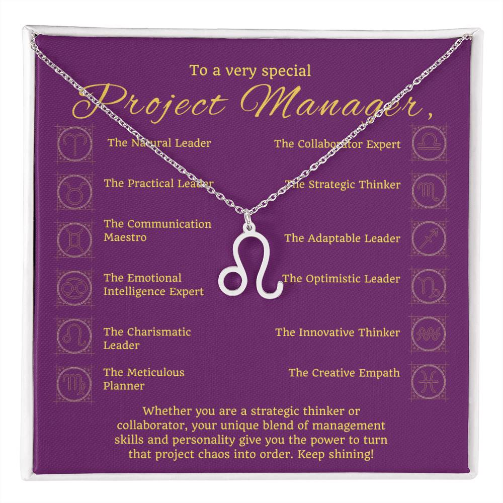 Project Manager Zodiac Necklace - Unique Minimalist Gift, 18K Gold, Stainless Steel,  Horoscope Jewelry