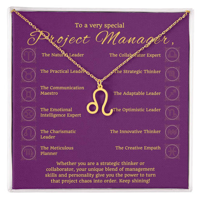 Project Manager Zodiac Necklace - Unique Minimalist Gift, 18K Gold, Stainless Steel,  Horoscope Jewelry