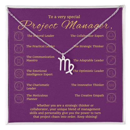 Project Manager Zodiac Necklace - Unique Minimalist Gift, 18K Gold, Stainless Steel,  Horoscope Jewelry