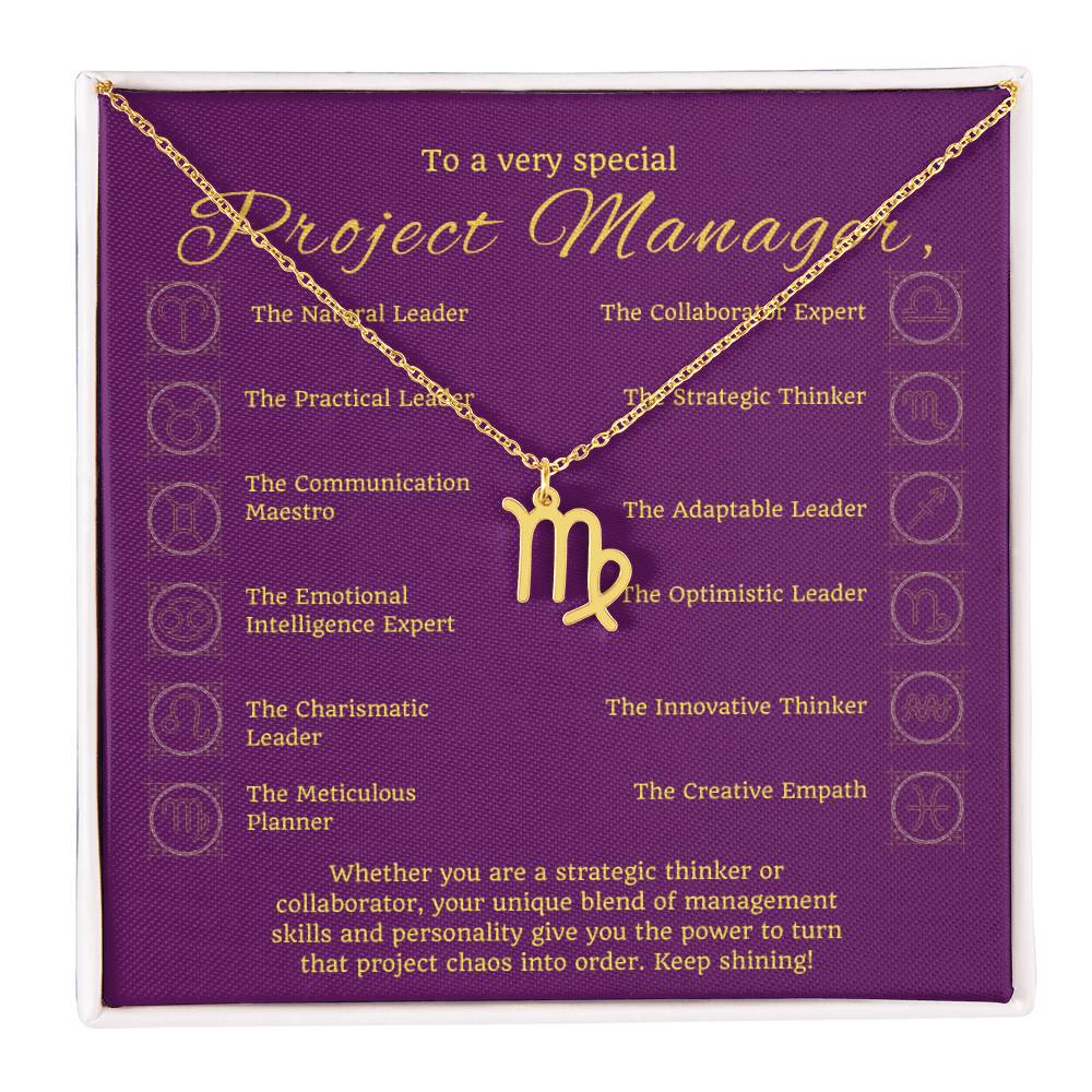 Project Manager Zodiac Necklace - Unique Minimalist Gift, 18K Gold, Stainless Steel,  Horoscope Jewelry