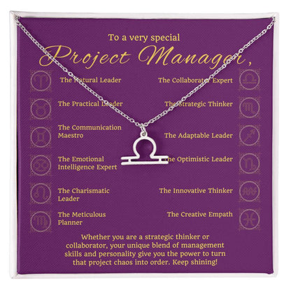 Project Manager Zodiac Necklace - Unique Minimalist Gift, 18K Gold, Stainless Steel,  Horoscope Jewelry