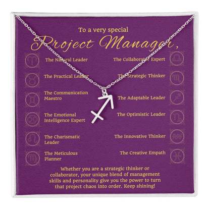 Project Manager Zodiac Necklace - Unique Minimalist Gift, 18K Gold, Stainless Steel,  Horoscope Jewelry