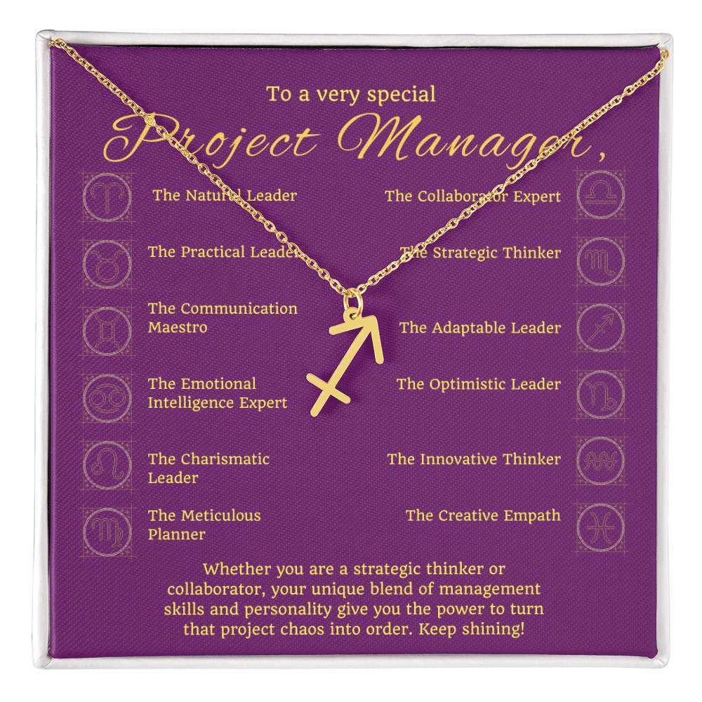 Project Manager Zodiac Necklace - Unique Minimalist Gift, 18K Gold, Stainless Steel,  Horoscope Jewelry