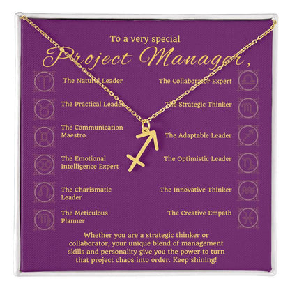 Project Manager Zodiac Necklace - Unique Minimalist Gift, 18K Gold, Stainless Steel,  Horoscope Jewelry