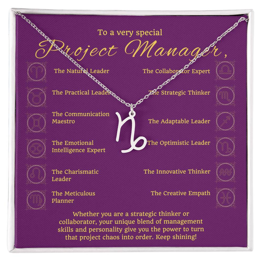 Project Manager Zodiac Necklace - Unique Minimalist Gift, 18K Gold, Stainless Steel,  Horoscope Jewelry